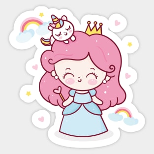 Fairy Princess girl cartoon and unicorn Sticker